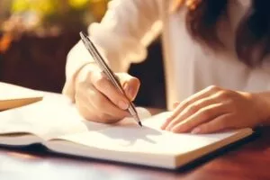 参考書に書き込みをする女性